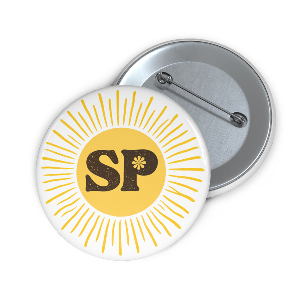 SP Flower Logo Pin Button — Retro Black & White Enamel Badge
