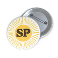 SP Flower Logo Pin Button — Retro Black & White Enamel Badge